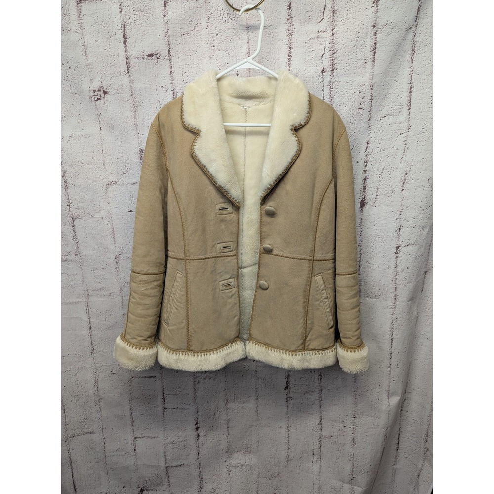 Marvin Richards Beige Tan Suede Faux Fur‎ Penny Lane Coat Size XS Sherpa Trim